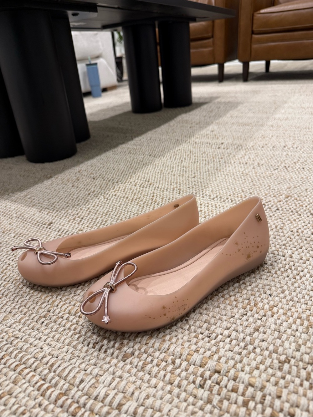 Melissa Nude Star Bow Peep Toe Jelly Flats - Size 8